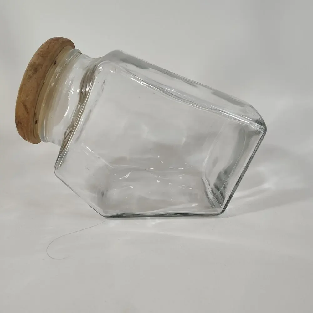 VINTAGE TILTED GLASS CANISTER/COOKIE JAR w/SOLID WOOD‎ Lid